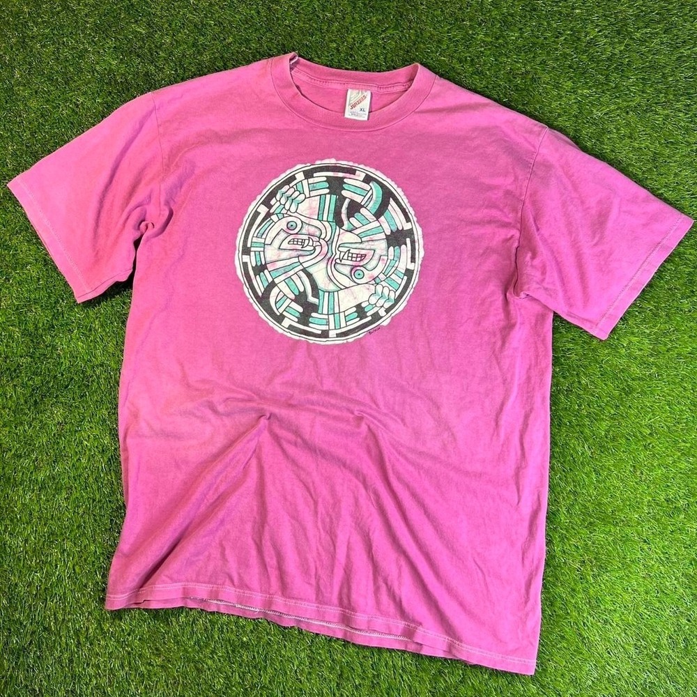 Vintage Jerzees USA Made Pink Abstract Graphic T Shirt Single Stitch XL Tee